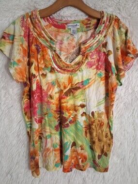 Carribean Joe Colorful T Shirt Blouse Large